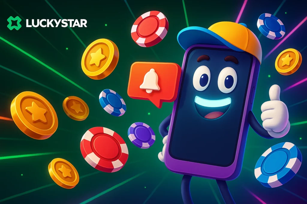 Lucky Star Chile push alert showing CLP bonus, free spin event, and Spanish-language mobile bonus popup