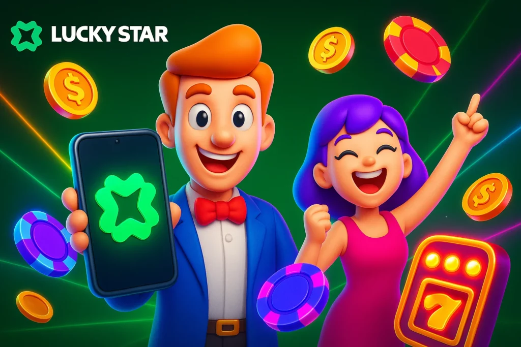 Lucky Star Chile app install guide showing APK button, CLP wallet, and iOS PWA instructions in Spanish
