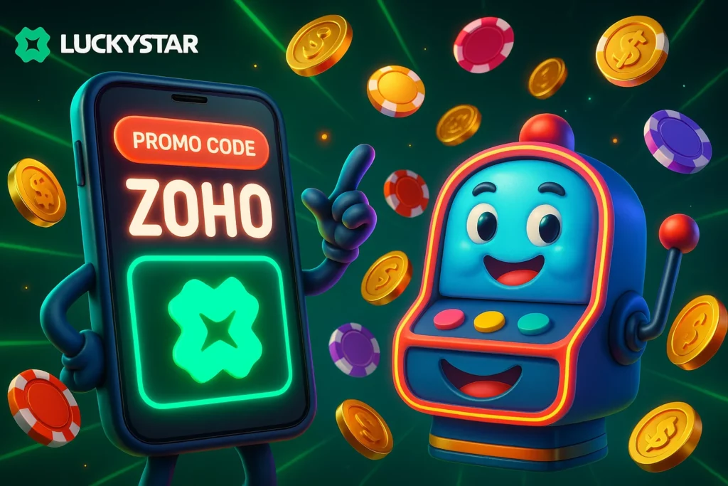 Lucky Star Chile registration screen showing ZOHO promo code input and CLP currency selected on mobile